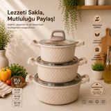 Lavonni Obsıdyen 6 Parça Döküm Granit Tencere Seti - Cappucıno 16/18/20 cm - Cappuccino