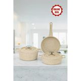 LAVONNI Smart Baby Series 5 Parça Mini Döküm Tencere Seti Cappucıno 14 Cm Fırın&Ocak Uyumlu