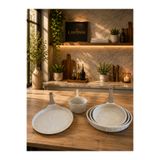 LAVONNI Terra Daily Set 5 Parça Döküm Granit Tava Seti 20-24-28 cm Tava 26 cm Krep Tava 14 cm Sosluk Cappuccino Yapışmaz Yüzey