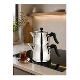 Lavonnı Vera Büyük Boy Paslanmaz Çelik Çaydanlık Takımı İndüksiyon Uyumlu | Ergonomik Kulplu Inox Çelik Çaydanlık Seti 1 Litre+2 Litre