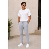 LAVOS Erkek Gri Renk Dokuma Kumaş Jogger Stil Bilek Boy Pantolon Regular Fit Lastik Bel Bağcıklı Yan Cepli