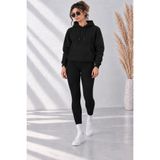 LAVOS Kadın Siyah 3 İplik Kapüşonlu Kanguru Cepli Sweatshirt Yumuşak Dokulu Şardonlu