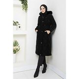 Lavrisa Kadın Siyah Beli Bağcıklı Nova Kumaş Mont Kapüşonlu Uzun Kol Regular Fit - 40