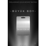 Lavuttra 34x24 Cm Büyük Boy Paslanmaz Çelik Kesme Tahtası - Antibakteriyel - Leke Ve Su Tutmaz