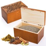 Lawei Kapaklı Ahşap Tuz Mahzeni Baharat Kutusu, Mutfak için Dikdörtgen Tuzluk, Biber, Şeker, Baharat, Otlar, Kekik, Tezgah için Vintage Baharat Saklama Kabı Tutacağı, 425 g, 14,5 x 8,6 x 7,6 cm