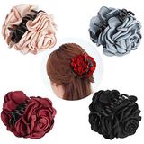 Lawie 4 paket büyük siyah bordo kırmızı kelebek ahtapot şerit ipek şifon gül çiçek yay plastik saç pençe klipleri çiçek çene tokalarım sapları kelepçeler büküm saç Up fantezi aksesuarları kadınlar kız için
