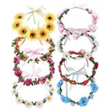 Lawie 8 Paket Boho Çiçek Taç Çiçekli Yaprak Çelenk Kurdeleli Hale Saç Bantları Saç Çelenk Düğün Gelin Nedime Başlık Taç Ayçiçeği Papatya Saç Bantları Çocuklar Kadınlar Kızlar için Hawaii Parti Aksesuarları