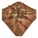 L'awilia Kahverengi Camel Çizgili Geometrik Desen Tivil İpek Eşarp 29011-28