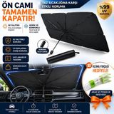 lawrenceshop Mini Klima Temizleme Fırçası Hediyeli Araç Ön Cam Güneşlik Şemsiyesi Katlanabilir Uv Korumalı Isı Yalıtımlı