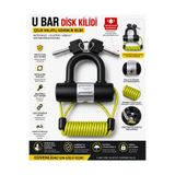 lawrenceshop U Bar Disk Kilidi sarı Hatırlatma Kablolu Motosiklet Güvenlik Kilidi