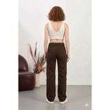 Layal My Beauty Alice Kadın Palazzo Power Likralı Süper Yüksek Bel Salaş Jeans Kot Pantolon - Kahve - 32