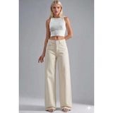 Layal My Beauty Alice Kadın Palazzo Power Likralı Süper Yüksek Bel Salaş Jeans Kot Pantolon - Krem - 34