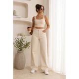 Layal My Beauty Alice Kadın Palazzo Power Likralı Süper Yüksek Bel Salaş Jeans Kot Pantolon Yeni Sezon 3 - 32 - Krem
