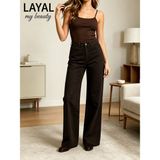 Layal My Beauty Alice Kadın Palazzo Power Likralı Süper Yüksek Bel Salaş Jeans Kot Pantolon Yeni Sezon 3 - 40 - Kahve