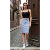 Layal My Beauty Kadın Jeans Arka Yırtmaçlı Cepli Günlük Denim Kot Etek Yeni Sezon - Mavi - 46
