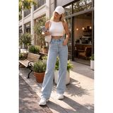 Layal My Beauty Lmb Kadın Palazzo Salaş Rahat Kesim Likralı Yüksek Bel Jeans Kot Pantolon Yeni Sezon - 40 - Açık Mavi