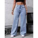 Layal My Beauty Lmb Kadın Palazzo Salaş Rahat Kesim Likralı Yüksek Bel Jeans Kot Pantolon Yeni Sezon - 42 - Orta Mavi