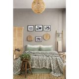 Layan Home 4 Katlı %100 Pamuk Müslin Çift Kişilik Yatak Örtüsü – Leopar Desen - Yeşil - 241 x 260 cm