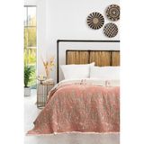 Layan Home 4 Katlı %100 Pamuk Müslin Çift Kişilik Yatak Örtüsü & Pike - Lavanta Desen - Kiremit - 240 x 260 cm