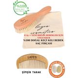 Layes %100 Keçi Kılı Doğal Bebek Saç Fırçası Ve Doğal Ahşap Şimşir Tarak 2'li Set Bebek Tarağı