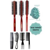 Layes Professional 3’lü Erkek Tarama Fön Fırça Serisi 4’lü Şekillendirici Tarak Mavi Duş Tarak