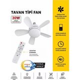 Layfhex 30W Güçlü Aydınlatma Kumandalı Tavan Vantilatörü LED Lamba Sessiz Serinletici Fan - 10 - 20 W - Beyaz