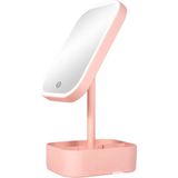 Layfhex Bölmeli Dokunmatik LED Işıklı USB Yuvarlak Masaüstü Kozmetik Makyaj Aynası - Pembe