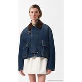 Layk Mayk Kadın Denim Trend Jacket Kadife Yaka Relaxed Kot CEKET-00111467 - Blue