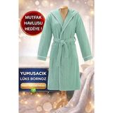 Layvera Bornoz Pamuk-Kapüşonlu-Biyeli-Cepli-Mint Green - Yeşil