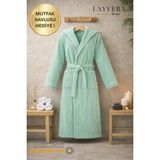 Layvera Çağla Yeşili Bornoz Kadın-Erkek | %100 Pamuk-Kapüşonlu-Biyeli-Cepli-Mint Green - S