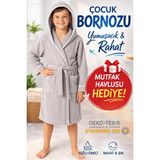 Layvera Çocuk Bornozu Kız+ Erkek Gri | %100 Pamuklu-Gri-Yumuşak Doku-Kapüşonlu-Cepli-Biyeli - 7 - 8 Yaş
