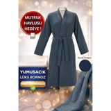 Layvera Erkek-Kadın Bornoz Lacivert %100 Pamuk Bornoz | Greek Desen-Lacivert-Cepli