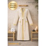 Layvera Erkek+Kadın Bornoz Greek %100 Pamuk Bornoz | Desenli-Krem-Cepli-Erkek-Kadın