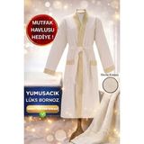Layvera Erkek+Kadın Bornoz Greek Desen | %100 Pamuklu+Desenli+Krem-Cepli-Erkek-Kadın - XL