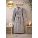 Layvera Gri Bornoz Erkek+Kadın | %100 Pamuk-Kapüşonlu-Biyeli-Cepli-Gri-Unisex - 3XL