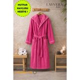 Layvera Kadın Bornoz Fuşya | %100 Pamuk-Kapüşonlu-Biyeli-Cepli-Fuşya - 3XL - Kırmızı