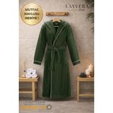 Layvera Unisex Koyu Yeşil %100 Pamuk Bornoz Yüksek Kalite | Kapüşonlu-Biyeli-Cepli-Yeşil - XL