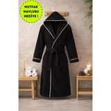 Layvera Unisex Siyah Bornoz %100 Pamuk | Yüksek Kalite, Kapüşonlu ve Biyeli - XL