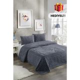 Layvera Welsoft Çeyizlik Yatak Örtüsü Seti 220X240 | Çift Kişilik+2 Adet Yastık Kılıfı+Yumuşak Doku+Peluş Yumuşak - Antrasit - 220 x 240 cm