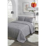Layvera Welsoft Çeyizlik Yatak Örtüsü Seti 220X240 | Çift Kişilik+2 Adet Yastık Kılıfı+Yumuşak Doku+Peluş Yumuşak - Gri - 220 x 240 cm