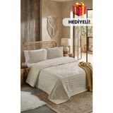 Layvera Welsoft Çeyizlik Yatak Örtüsü Seti 220X240 | Çift Kişilik+2 Adet Yastık Kılıfı+Yumuşak Doku+Peluş Yumuşak - Krem - 220 x 240 cm