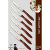 Lazbisa Hand Caft Serisi Steak Mutfak Bıçak Seti 6'lı Steak Et Yemek Bıçağı Mft-2344 Kahverengi