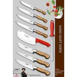 Lazbisa MFP-749 Ahşap Hand Craft Pro Serisi Mutfak 9 Parça Et Ekmek Sebze Salata Börek Pide Bıçak Set