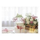 Lazer Kesim Ahşap Kalp Ve Love Temalı Pasta Ve Çiçek Süsü - 10 Adet, 11 Cm & 13 Cm
