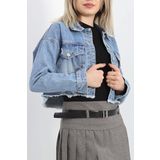 Lazer Kesim Crop Kot Ceket Mavi - 23145.1900.