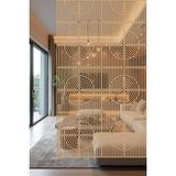 Lazer Kesim Sarkıt Paravan, Ahşap Separatör, Oda Bölücü 4'lü Panel Levha Halka Model - 34 x 34 Cm - Ahşap - Bej