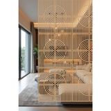 Lazer Kesim Sarkıt Paravan, Ahşap Separatör, Oda Bölücü 4'lü Panel Levha Halka Model - 40 x 40 Cm - Ahşap - Bej
