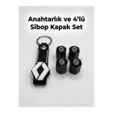 Lazer Store Renault Clio ile Uyumlu Logolu Siyah Alüminyum Sibop Kapağı ve Silikon Anahtarlık