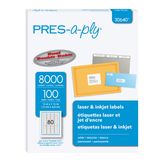 Lazer ve Mürekkep Püskürtmeli Yazıcılar için PRES-a-ply Etiketler, 5 x 1.75, Beyaz, 8000'li Kutu (30640)