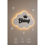 Lazer X Design Kişiye Özel İsimli LED Bulut Duvar Dekoru | Ahşap Çocuk Odası Gece Lambası | Pilli Gün Işığı LED Bulut ve Yıldız Seti